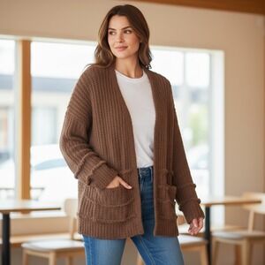 NEW Barefoot Dreams CozyChic Cardigan XS Sable Brown Sweater. FREE BEANIE!